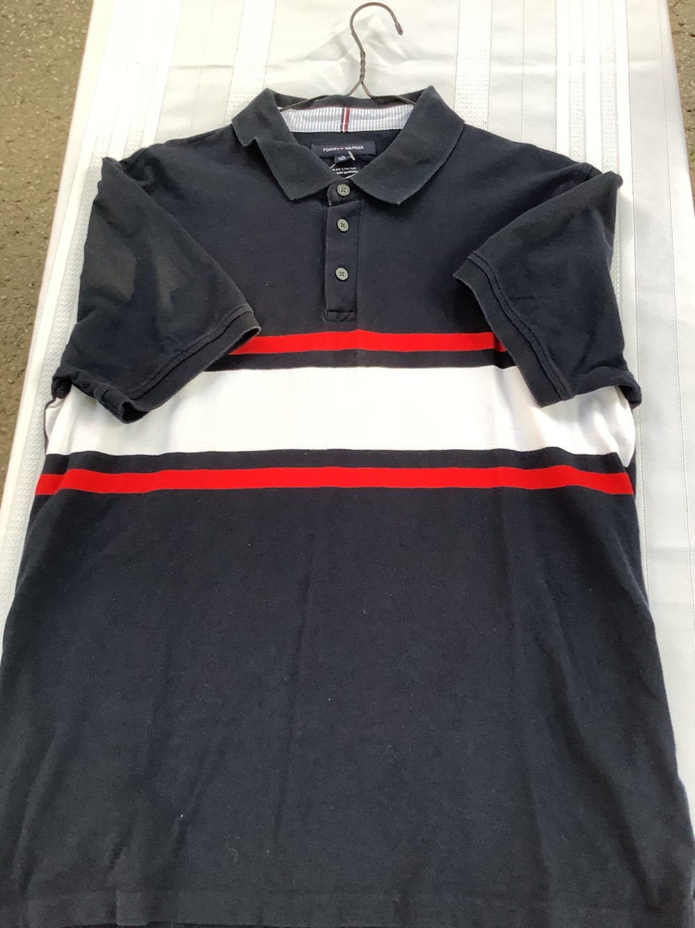 Tommy Hilfiger Black Polo Shirt with Red & White Stripes
